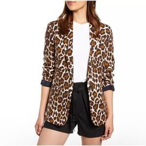 J. Crew Parke Cheetah Leopard Print Blazer Jacket Size 2 Office Linen Blend